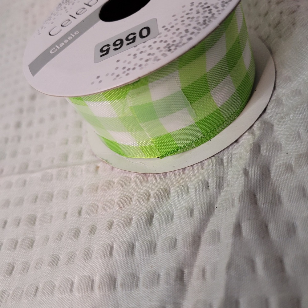 Celebrate It Classic Lime Green White Gingham Checkered Ribbon Crafting Spool